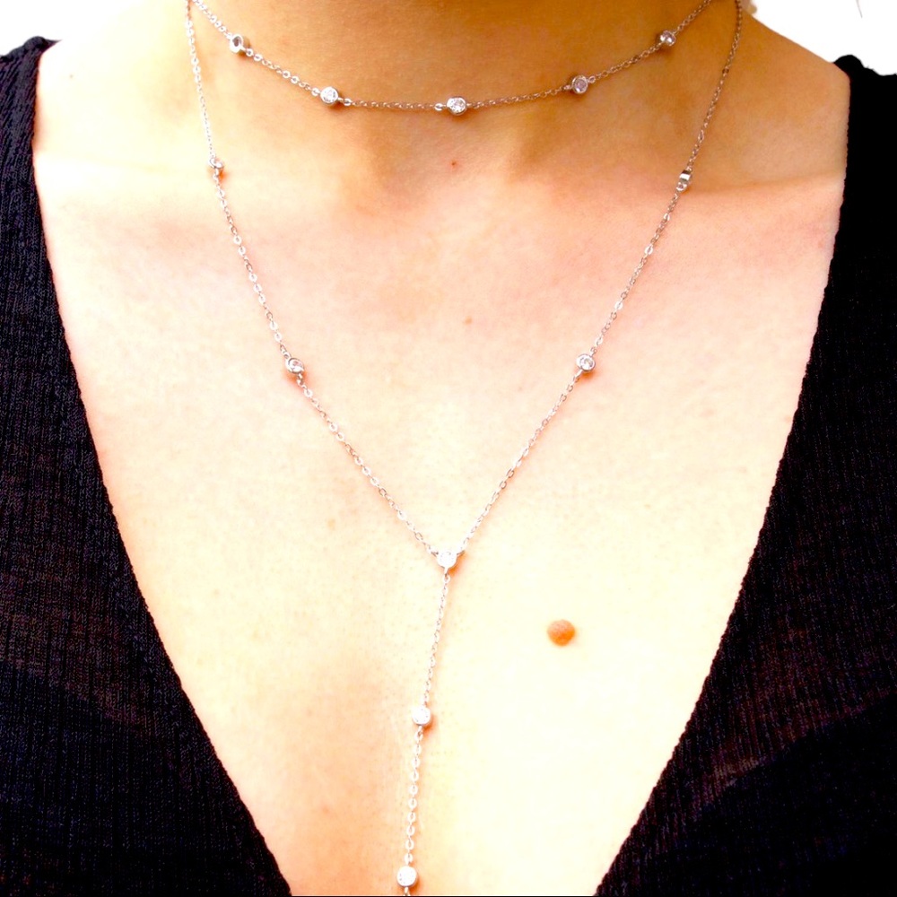 Double Layered  Crystal Y- Necklace